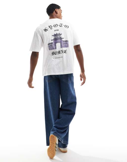 ASOS DESIGN - Oversized T-shirt met Kyoto- en souvenirprint op de achterkant in wit, 4 van 4