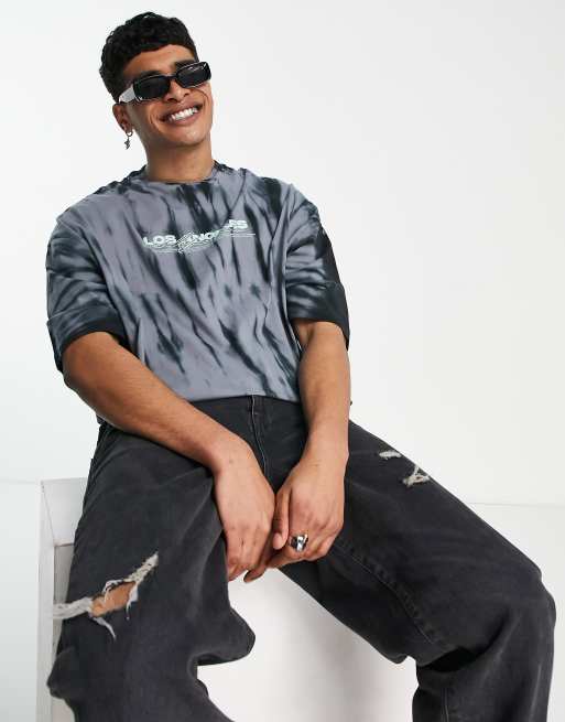ASOS DESIGN - Oversized T-shirt met LA-stadsprint in tie-dye in grunge-stijl