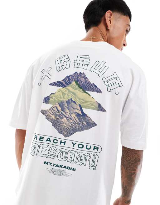 ASOS DESIGN - Oversized T-shirt met landschapsprint op de achterkant in wit