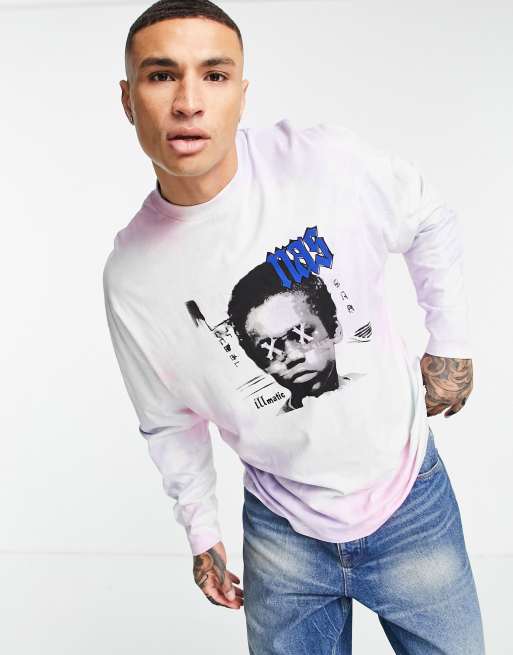 ASOS DESIGN - Oversized T-shirt met lange mouwen en Nas prints in pastelkleurige tie-dye