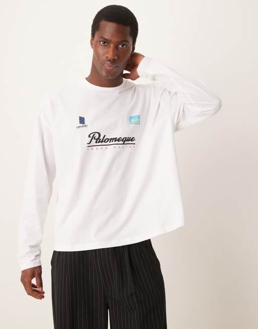 ASOS DESIGN - Oversized T-shirt met lange mouwen en print in wit
