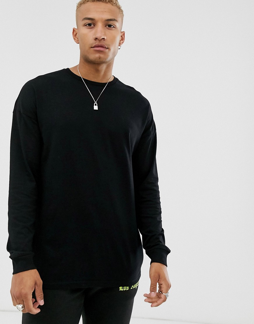 ASOS DESIGN - Oversized T-shirt met lange mouwen en ronde hals in zwart