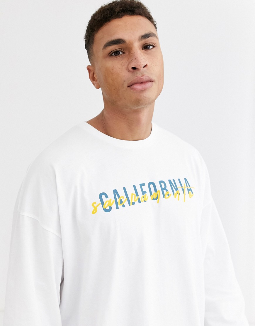 ASOS DESIGN - Oversized T-shirt met lange mouwen en stadsprint-Wit