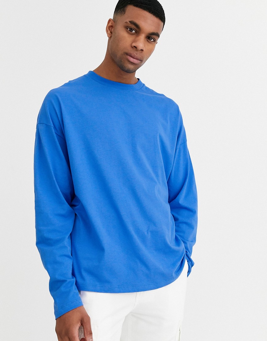 ASOS DESIGN - Oversized T-shirt met lange mouwen in blauw