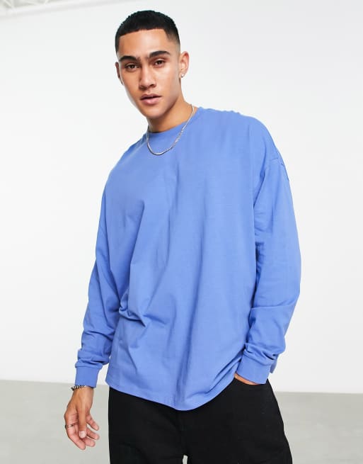 Afscheiden Zichtbaar Dalset ASOS DESIGN - Oversized T-shirt met lange mouwen in blauw | ASOS