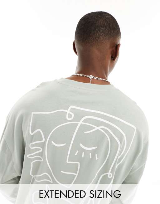 FhyzicsShops DESIGN - Oversized T-shirt met lange mouwen in grijs met lijntekening op de achterkant