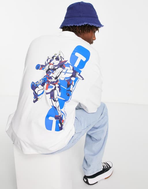 ASOS DESIGN - Oversized T-shirt met lange mouwen in wit met animeprint op de rug