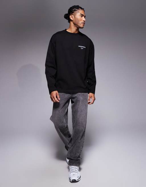 ASOS DESIGN - Oversized T-shirt met lange mouwen in zwart met bladprint , 2 van 5