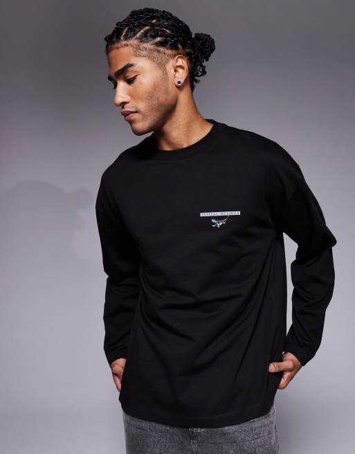 ASOS DESIGN - Oversized T-shirt met lange mouwen in zwart met bladprint , 3 van 5