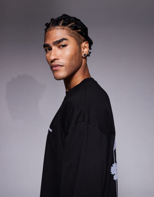 ASOS DESIGN - Oversized T-shirt met lange mouwen in zwart met bladprint , 4 van 5