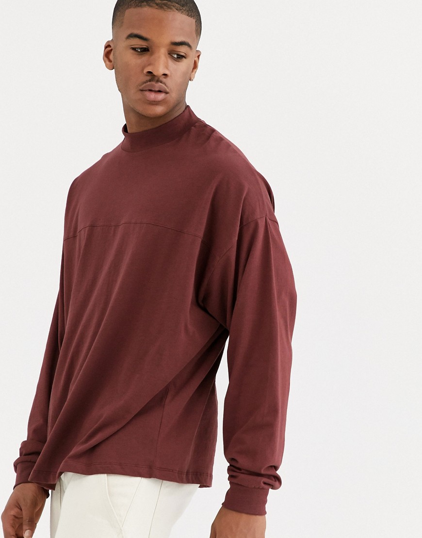 ASOS DESIGN - Oversized T-shirt met lange mouwen met naad in bruin