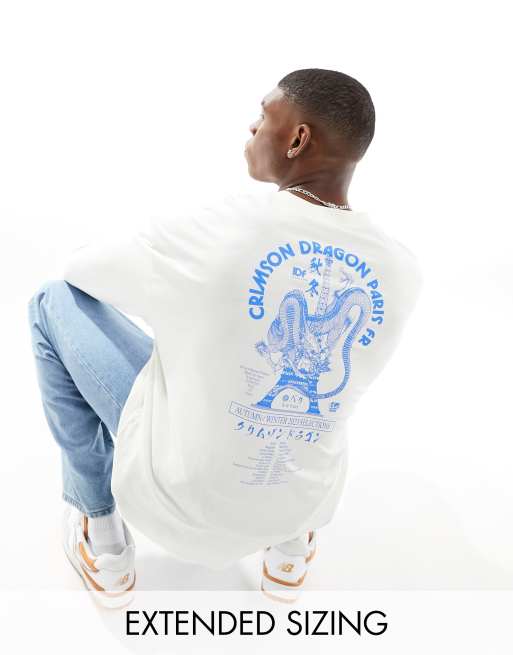 ASOS DESIGN - Oversized T-shirt met lange mouwen met souvenirprint op de achterkant in wit