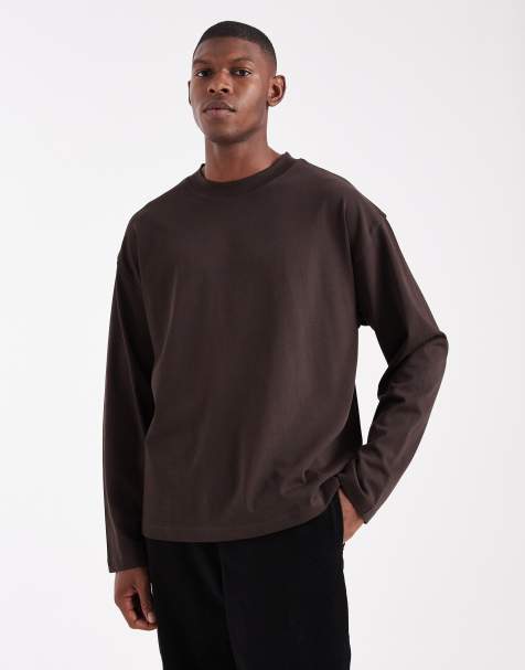 ASOS DESIGN - Oversized T-shirt met lange mouwen van zware stof in bruin - view 1
