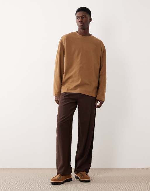 ASOS DESIGN - Oversized T-shirt met lange mouwen van zware stof in bruin , 2 van 5
