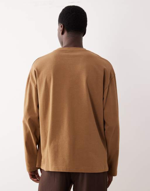 ASOS DESIGN - Oversized T-shirt met lange mouwen van zware stof in bruin , 3 van 5