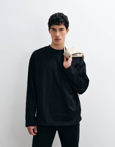ASOS DESIGN - Oversized T-shirt met lange mouwen van zware stof in zwart - view 1