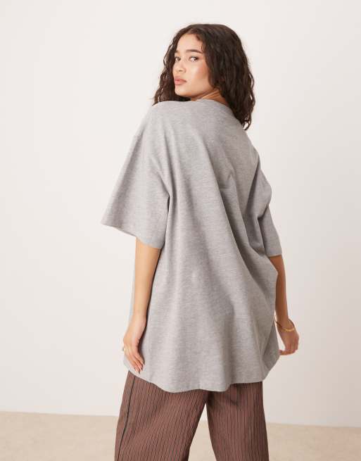 ASOS DESIGN - Oversized T-shirt met lange pasvorm van zware stof in gemêleerd grijs, 3 van 4