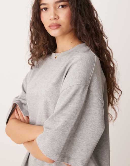 ASOS DESIGN - Oversized T-shirt met lange pasvorm van zware stof in gemêleerd grijs, 4 van 4