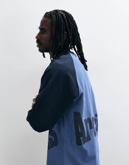 ASOS DESIGN oversized T-shirt met lange raglanmouwen en tekstprint in blauw, 5 van 5