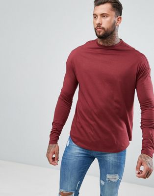 ASOS Design - Oversized T-shirt met lange smalle mouwen-Rood