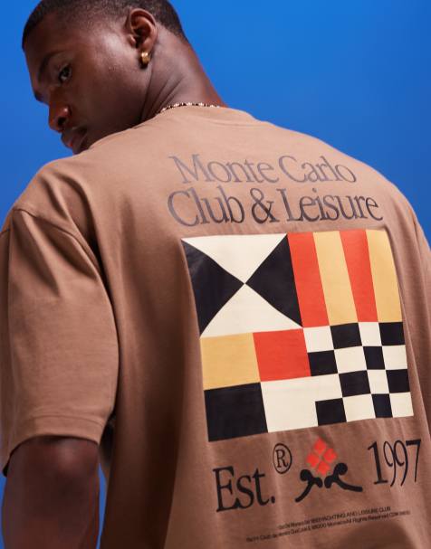 ASOS DESIGN - Oversized T-shirt met 'Leisure Club' print op de achterkant in bruin - view 1