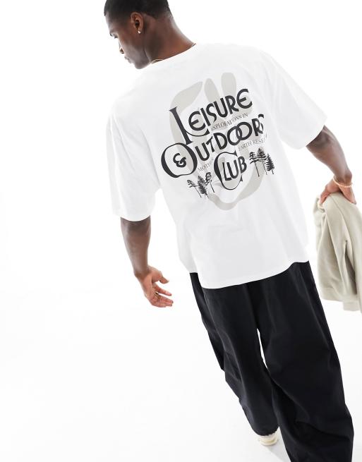 ASOS DESIGN - Oversized T-shirt met 'Leisure Club' print op de achterkant in wit