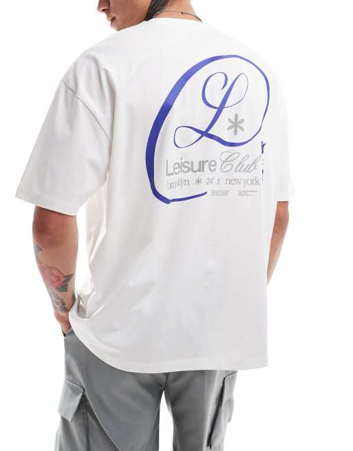 ASOS DESIGN - Oversized T-shirt met 'Leisure Club'-print op de achterkant in wit
