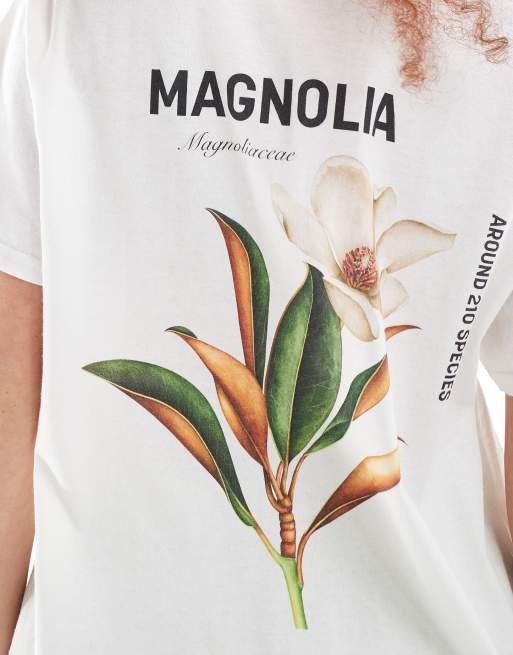 ASOS DESIGN - Oversized T-shirt met 'Magnolia' print op de achterkant in wit, 2 van 4
