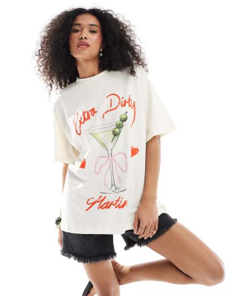 ASOS DESIGN - Oversized T-shirt met martini-print in crème - view 1