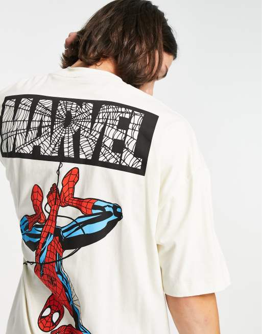 ASOS DESIGN - Oversized T-shirt met Marvel Spiderman print in ecru