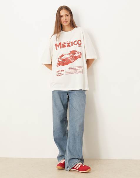 ASOS DESIGN - Oversized T-shirt met 'Mexico'- en autoprint in crème - view 1