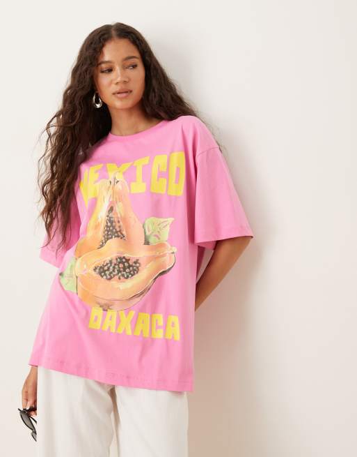 ASOS DESIGN - Oversized T-shirt met 'Mexico' print met papaya in roze, 4 van 4