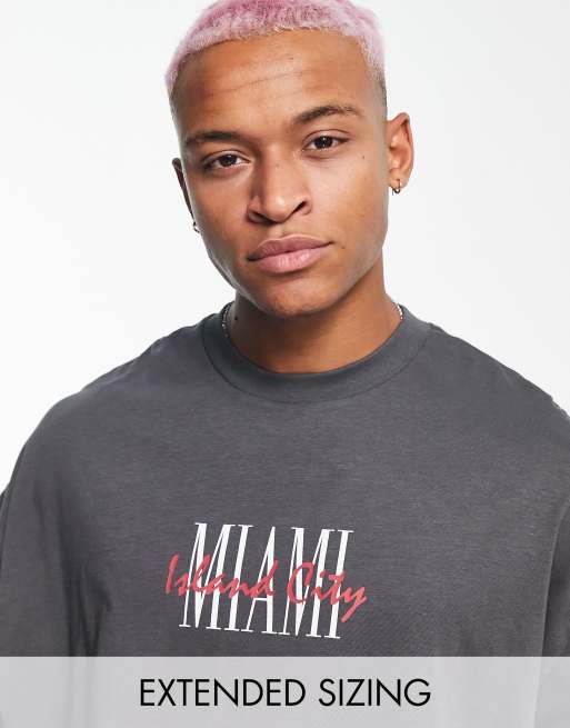 ASOS DESIGN - Oversized T-shirt met Miami-stadsprint in donkergrijs