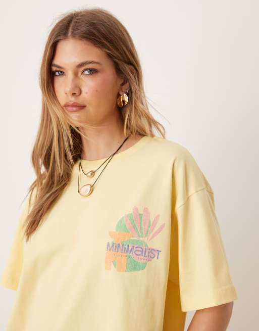 ASOS DESIGN - Oversized T-shirt met minimalistische kunstprint in geel, 4 van 4