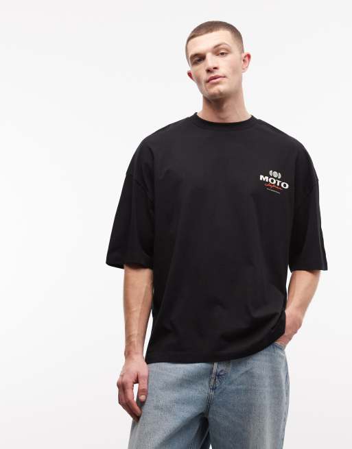 ASOS DESIGN - Oversized T-shirt met Motor-print op de achterkant in zwart, 2 van 5