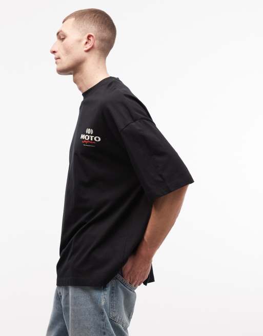 ASOS DESIGN - Oversized T-shirt met Motor-print op de achterkant in zwart, 4 van 5