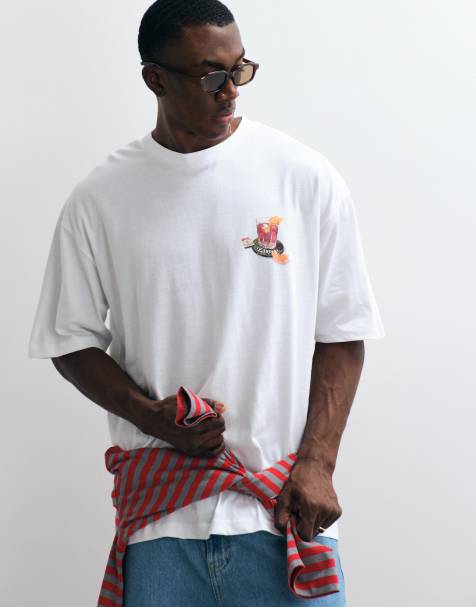 ASOS DESIGN - Oversized T-shirt met negroni-print op de borst in wit - view 1