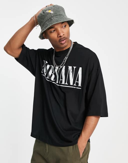 ASOS DESIGN - Oversized T-shirt met Nirvana-print op de voor- en achterkant in zwart, 3 van 4