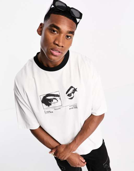 ASOS DESIGN - Oversized T-shirt met ogenprint op de borst in wit