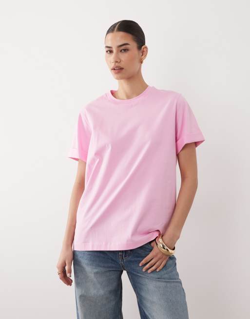ASOS DESIGN - Oversized T-shirt met omgeslagen mouwen in roze, 2 van 4