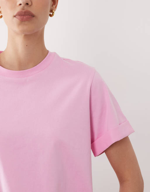 ASOS DESIGN - Oversized T-shirt met omgeslagen mouwen in roze, 3 van 4