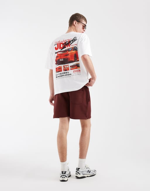 ASOS DESIGN - Oversized T-shirt met oranje autoprint in wit, 2 van 5
