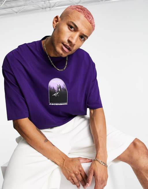 ASOS DESIGN - Oversized T-shirt met paarse wassing en print op de achterkant, 3 van 4