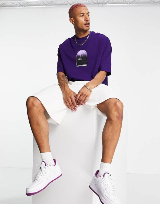 ASOS DESIGN - Oversized T-shirt met paarse wassing en print op de achterkant, 4 van 4