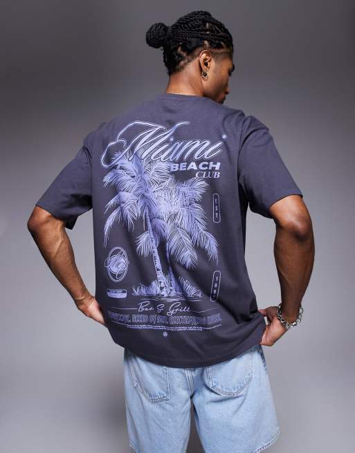 ASOS DESIGN oversized T-shirt met palmboomprint in antracietgrijs, 3 van 4