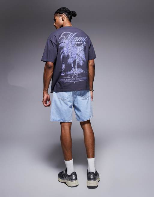 ASOS DESIGN oversized T-shirt met palmboomprint in antracietgrijs, 4 van 4