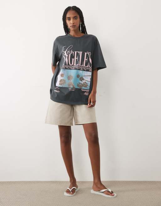 ASOS DESIGN oversized T-shirt met palmprint van Los Angles in wit, 2 van 4