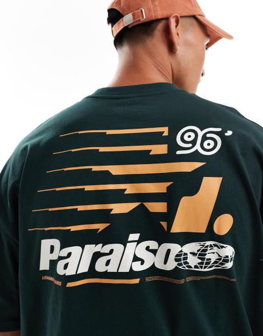 ASOS DESIGN - Oversized T-shirt met Paraiso-print op de achterkant in donkergroen, 3 van 4