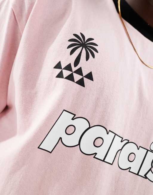 ASOS DESIGN - Oversized T-shirt met Paraiso-print op de voorkant in roze, 4 van 4