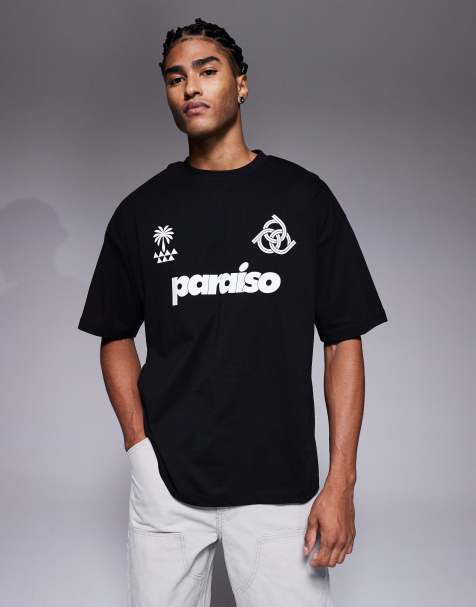 ASOS DESIGN - Oversized T-shirt met Paraiso-print op de voorkant in zwart - view 1